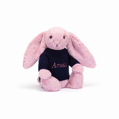 Jellycat Bashful Tulip Pink Bunny with Navy Jumper UK | 49051DRJX